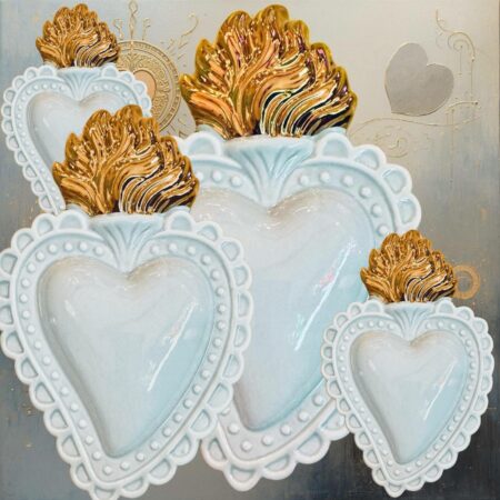 Cuori Ex-voto in ceramica dipinti a mano. Sartoria Luminarie