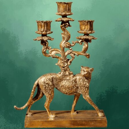 candelabro ghepardo dorato in resina Sartoria luminarie bologna