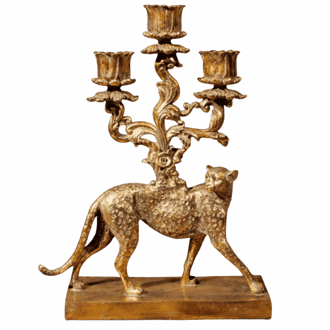 candelabro ghepardo dorato in resina Sartoria luminarie bologna