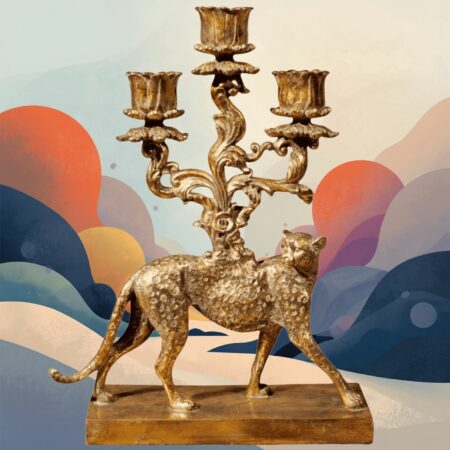 candelabro ghepardo dorato in resina Sartoria luminarie bologna