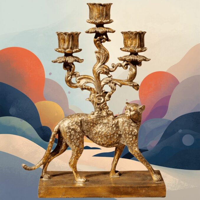 candelabro ghepardo dorato in resina Sartoria luminarie bologna