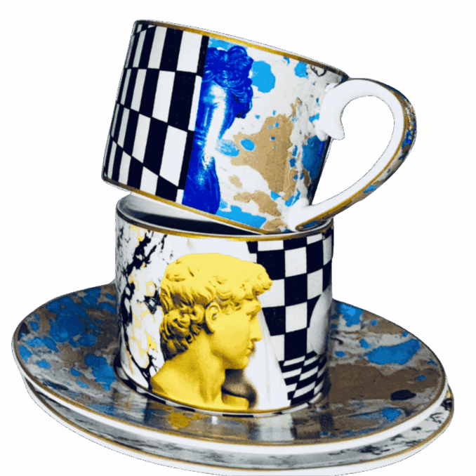 Bellimbusti set 2 tazzine caffè in porcellana sartoria luminarie bologna