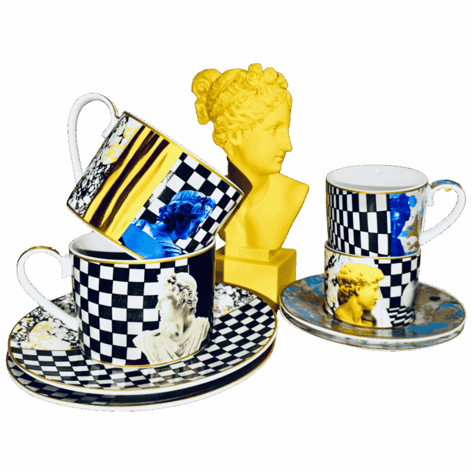 Bellimbusti set 2 tazzine caffè  e tè in porcellana sartoria luminarie bologna