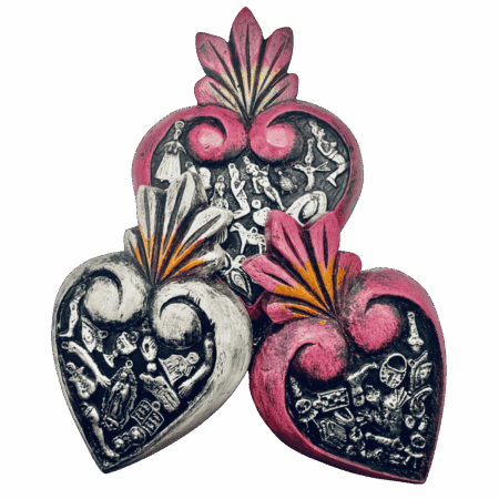 Cuore messicano Tocuaro in legno con milagros Sartoria luminarie Bologna