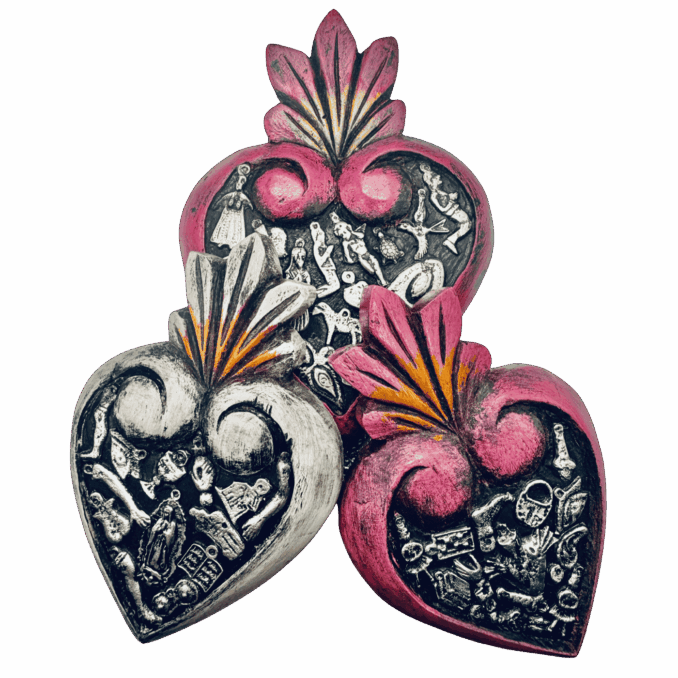 Cuore messicano Tocuaro in legno con milagros Sartoria luminarie Bologna