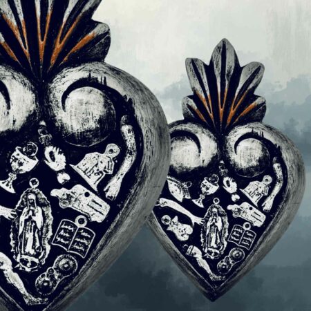 Cuore messicano Tocuaro in legno con milagros Sartoria luminarie Bologna