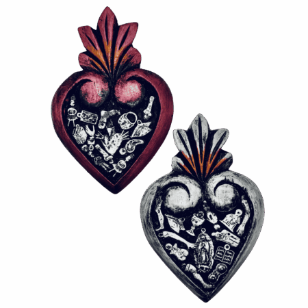 Cuore messicano Tocuaro in legno con milagros Sartoria luminarie Bologna