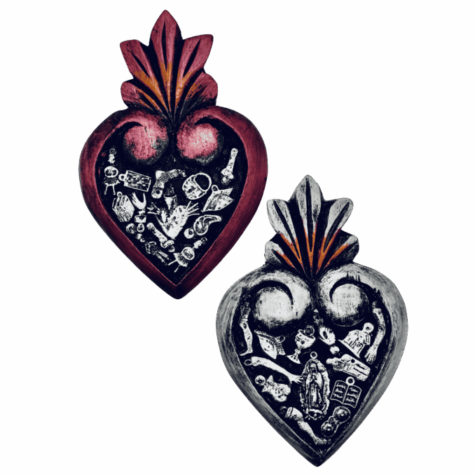 Cuore messicano Tocuaro in legno con milagros Sartoria luminarie Bologna