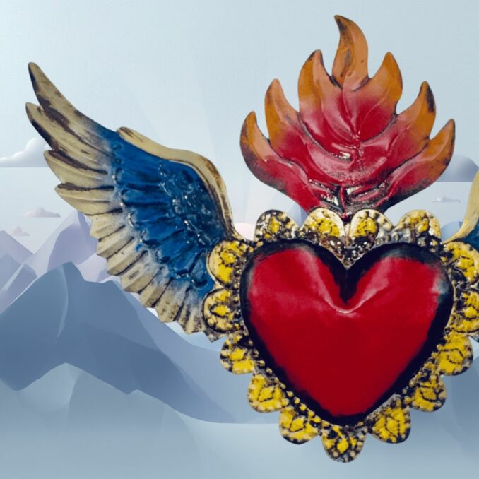 Sacro cuore ex-voto messicano  latta con ali grande sartoria luminarie bologna