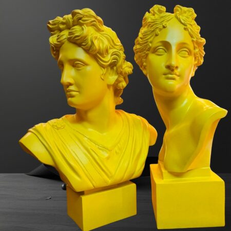 Busti Apollo e Venere giallo in resina Sartoria luminarie Bologna