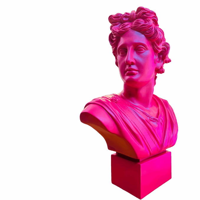 Busto Apollo rosso magenta in resina Sartoria luminarie Bologna