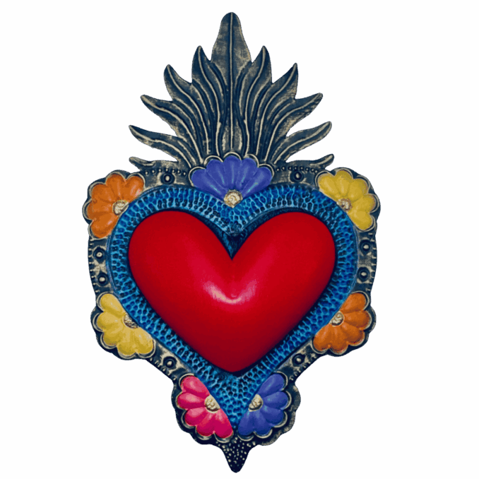 Sacro cuore abanico ex-voto messicano  latta con fiori sartoria luminarie bologna