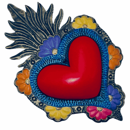 Sacro cuore abanico ex-voto messicano  latta con fiori sartoria luminarie bologna