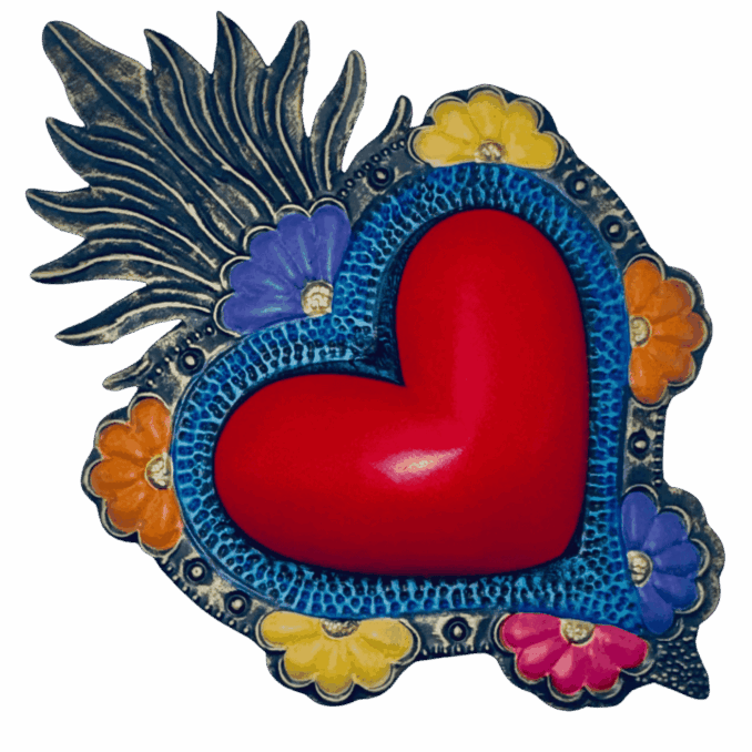 Sacro cuore abanico ex-voto messicano  latta con fiori sartoria luminarie bologna