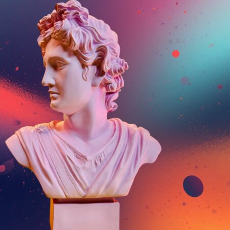 Busto Apollo rosa glicine giallo in resina Sartoria luminarie Bologna