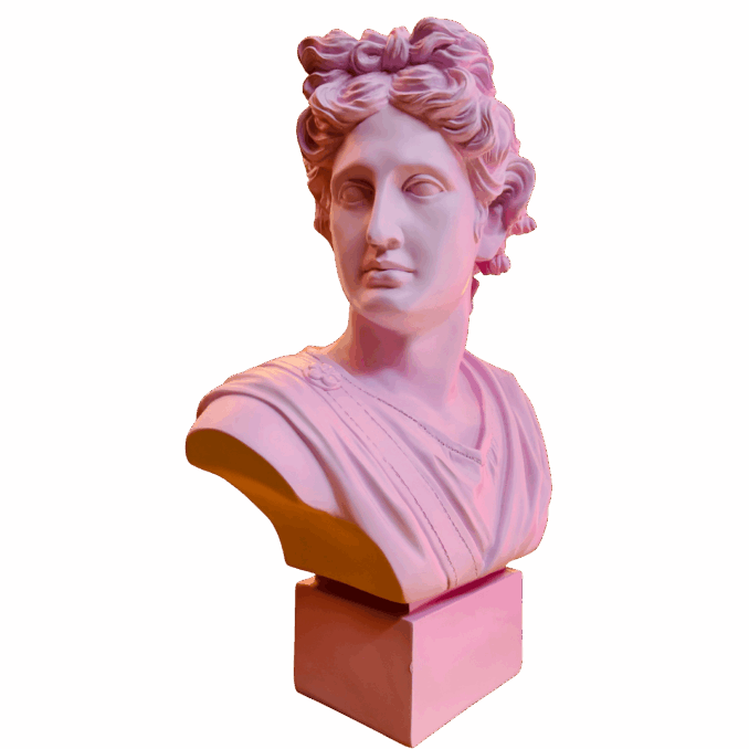Busto Apollo rosa glicine giallo in resina Sartoria luminarie Bologna