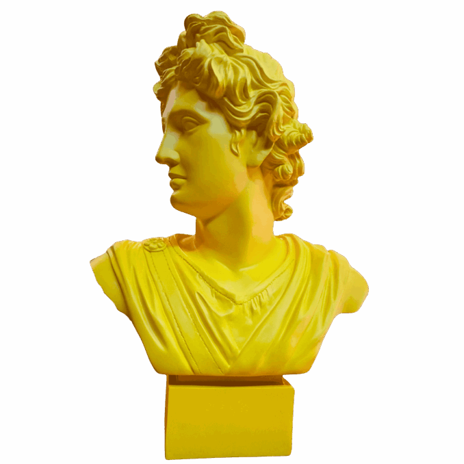 Busto Apollo giallo in resina Sartoria luminarie Bologna