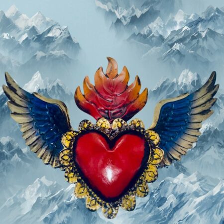 Sacro cuore ex-voto messicano  latta con ali grande sartoria luminarie bologna
