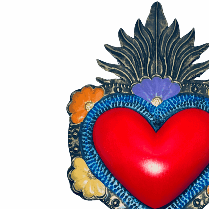 Sacro cuore abanico ex-voto messicano  latta con fiori sartoria luminarie bologna