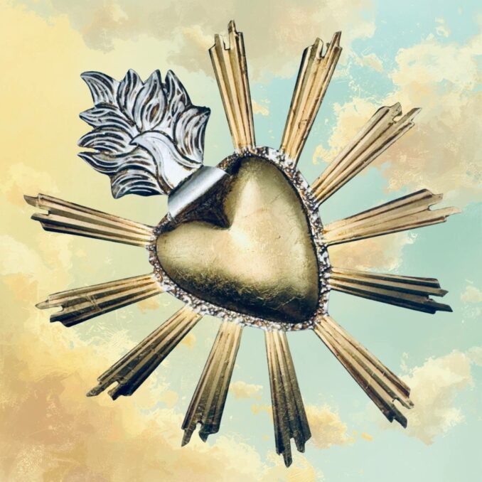 Sacro cuore ex-voto messicano  latta con raggi di luce sartoria luminarie bologna