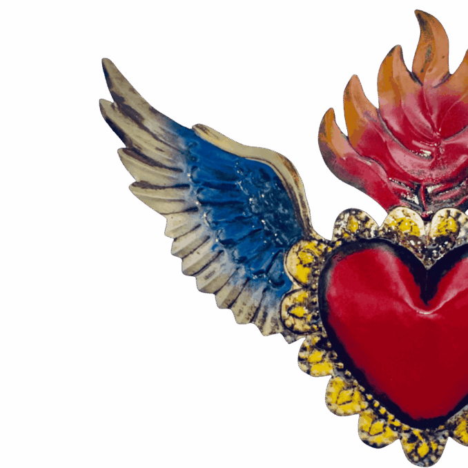 Sacro cuore ex-voto messicano  latta con ali grande sartoria luminarie bologna