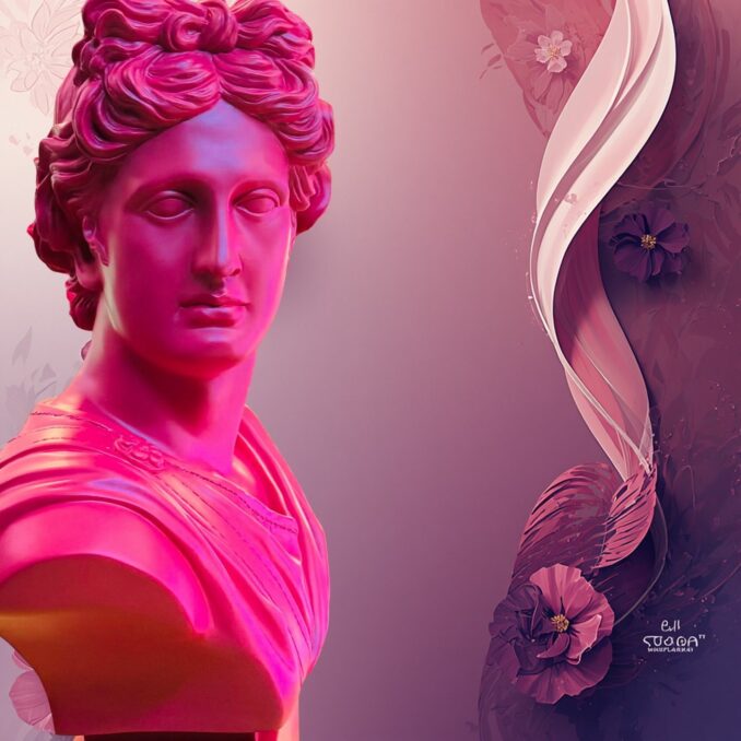 Busto Apollo rosso magenta in resina Sartoria luminarie Bologna