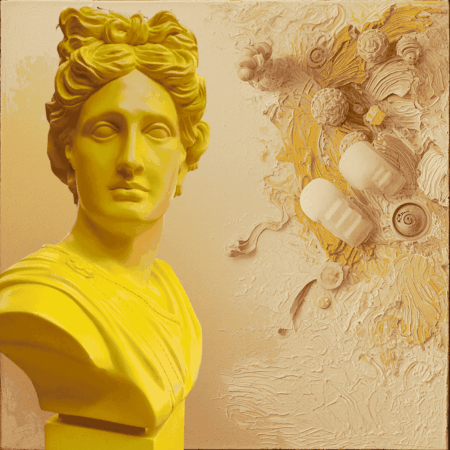 Busto Apollo giallo in resina Sartoria luminarie Bologna