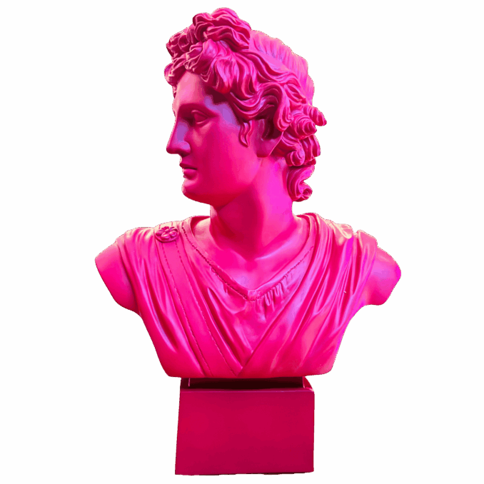 Busto Apollo rosso magenta in resina Sartoria luminarie Bologna