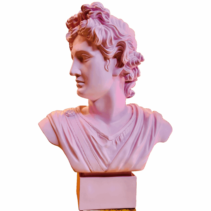 Busto Apollo rosa glicine giallo in resina Sartoria luminarie Bologna