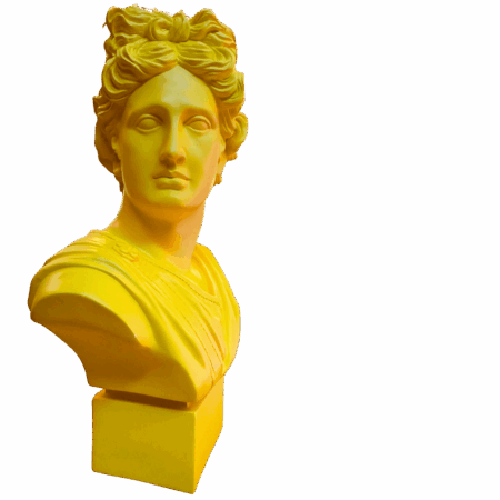 Busto Apollo giallo in resina Sartoria luminarie Bologna