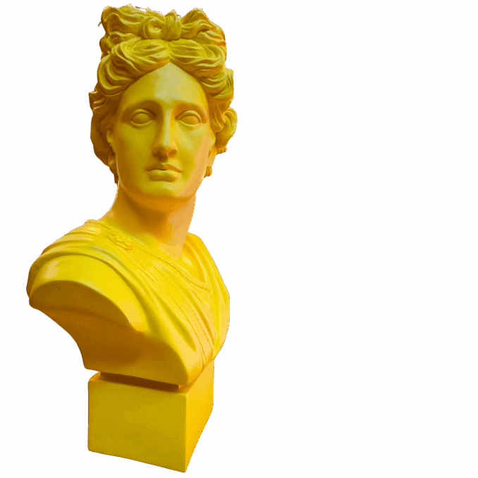 Busto Apollo giallo in resina Sartoria luminarie Bologna