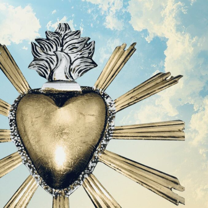 Sacro cuore ex-voto messicano  latta con raggi di luce sartoria luminarie bologna