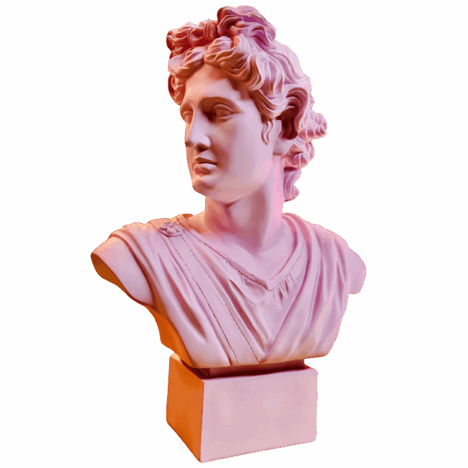Busto Apollo rosa glicine giallo in resina Sartoria luminarie Bologna