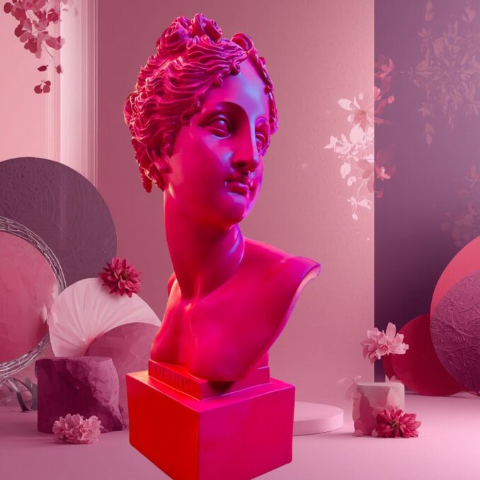 Busto Venus rosso magenta in resina Sartoria luminarie Bologna