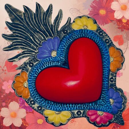 Sacro cuore abanico ex-voto messicano  latta con fiori sartoria luminarie bologna