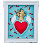 cornice rettangolare pop con cuore votivo e sfondo peperoncini Sartoria Luminarie Bologna