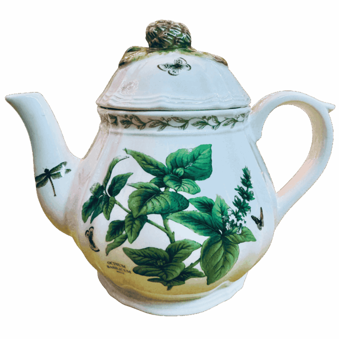 teiera Inglese in porcellana stile Regencydisegni botanici Sartoria luminarie Bologna