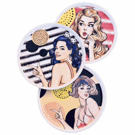 Piatto pizza in ceramaca volti pin-up girls Sartoria Luminarie Bologna