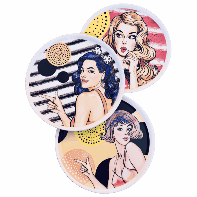 Piatto pizza in ceramaca volti pin-up girls Sartoria Luminarie Bologna