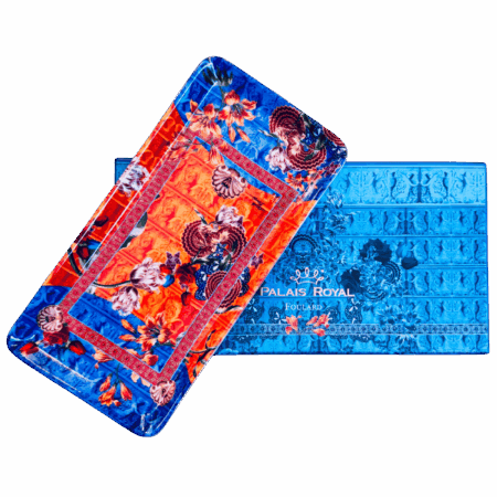 Vassoio rettangolare disegno foulard orange in porcellana sartoria luminarie Bologna