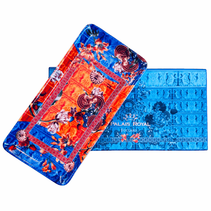 Vassoio rettangolare disegno foulard orange in porcellana sartoria luminarie Bologna