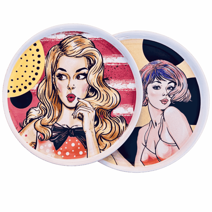 Piatto pizza in ceramaca volti pin-up girls Sartoria Luminarie Bologna