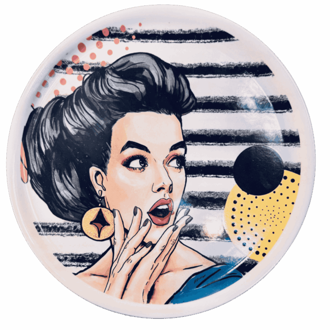 Piatto pizza in ceramaca volti pin-up girls Sartoria Luminarie Bologna