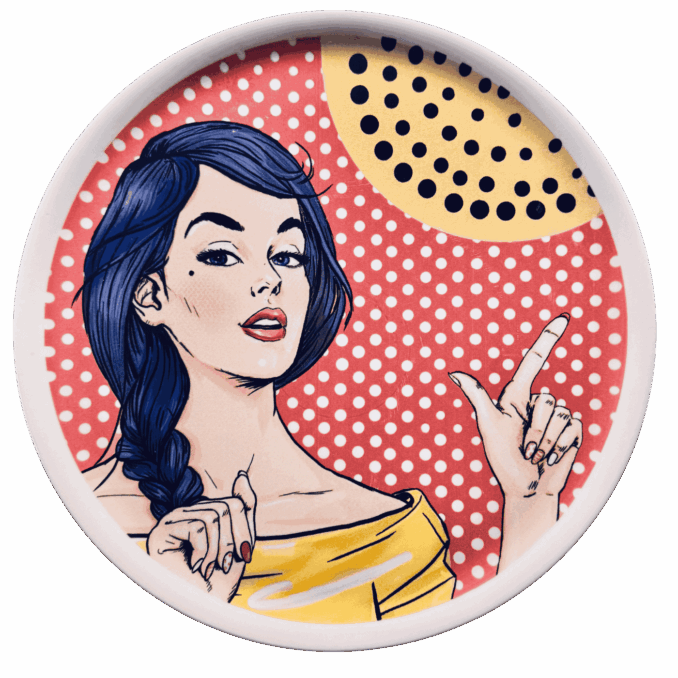 Piatto pizza in ceramaca volti pin-up girls Sartoria Luminarie Bologna