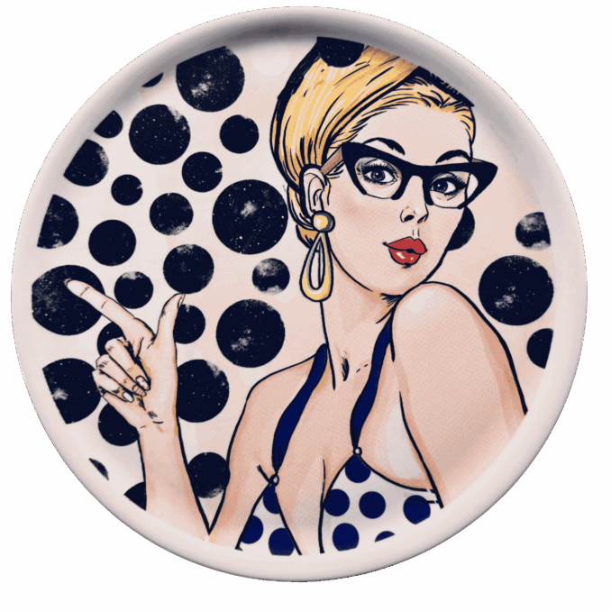 Piatto pizza in ceramaca volti pin-up girls Sartoria Luminarie Bologna