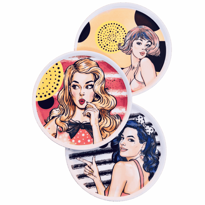 Piatto pizza in ceramaca volti pin-up girls Sartoria Luminarie Bologna
