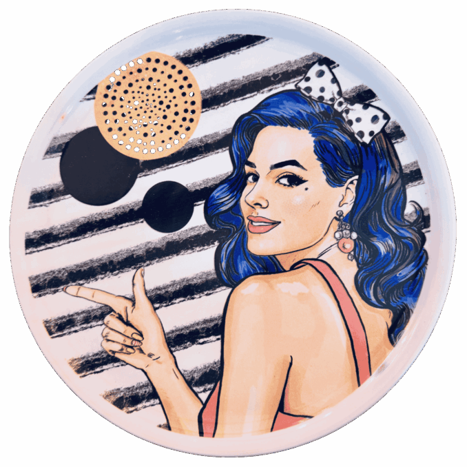 Piatto pizza in ceramaca volti pin-up girls Sartoria Luminarie Bologna