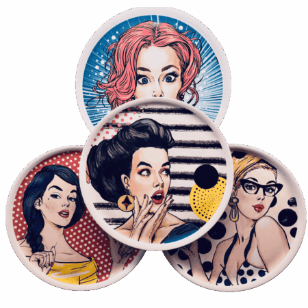 Piatto pizza in ceramaca volti pin-up girls Sartoria Luminarie Bologna