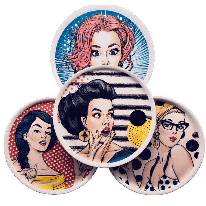 Piatto pizza in ceramaca volti pin-up girls Sartoria Luminarie Bologna