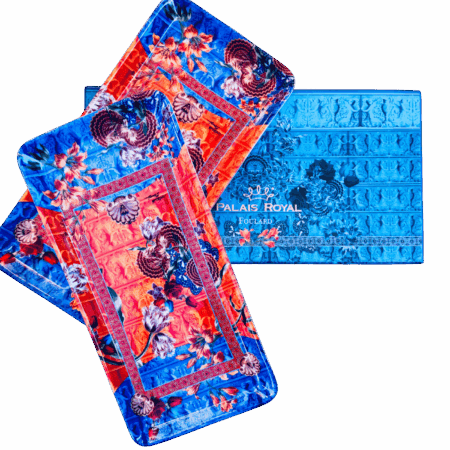Vassoio rettangolare disegno foulard orange in porcellana sartoria luminarie Bologna